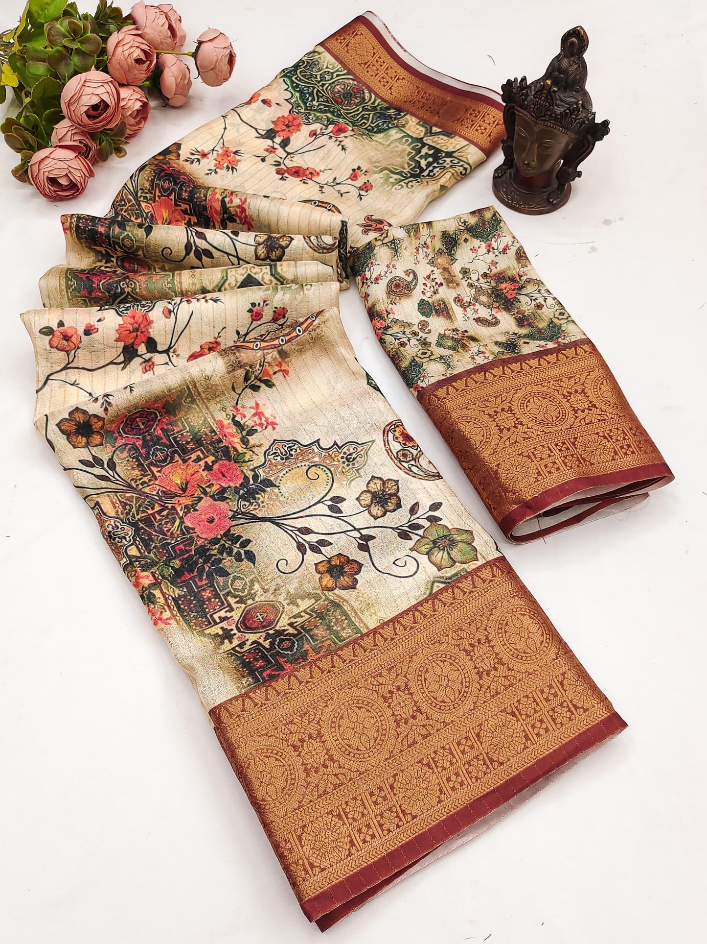 Kayatri New digital print on allover saree with both side zari border weaving