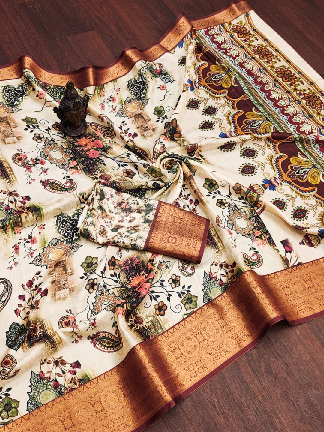 Kayatri New digital print on allover saree with both side zari border weaving