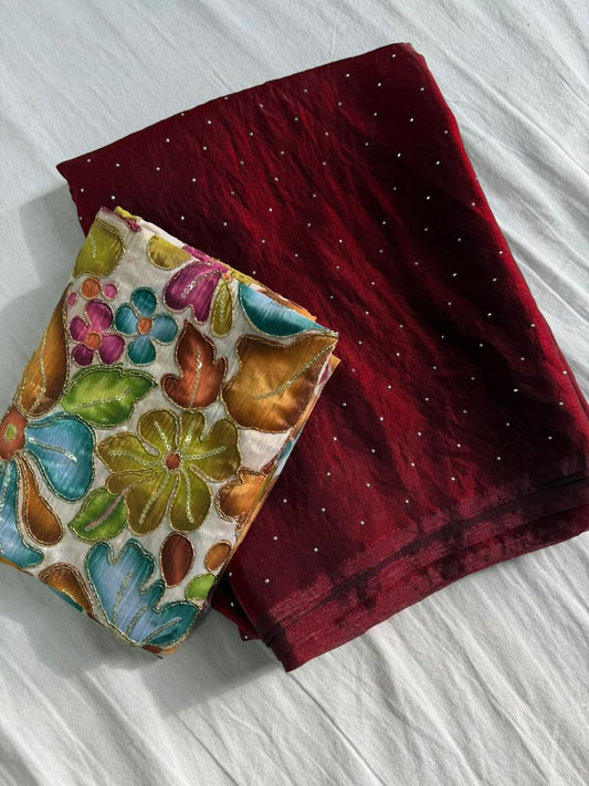 Kayatri New Soft Dual Shad Saree Siroski Work With Postion Digital Print Saree