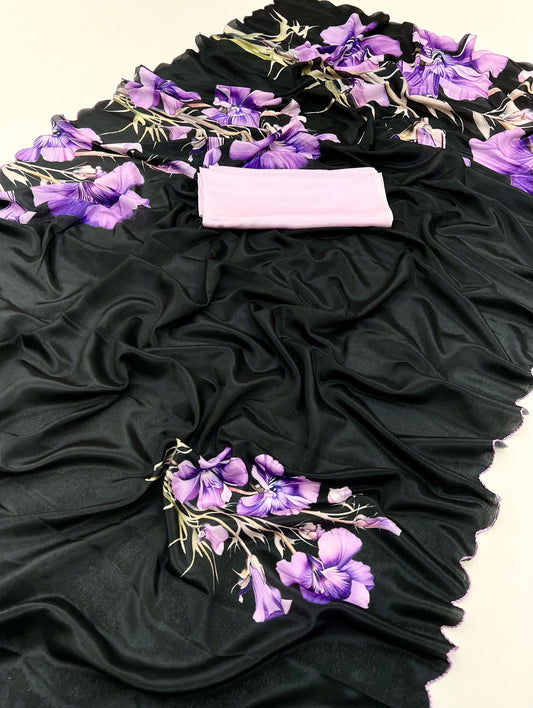 Kayatri New Soft Shinon Fabric With Beautiful Floral Print And Contrast Arco Cutwork Bordar Saree