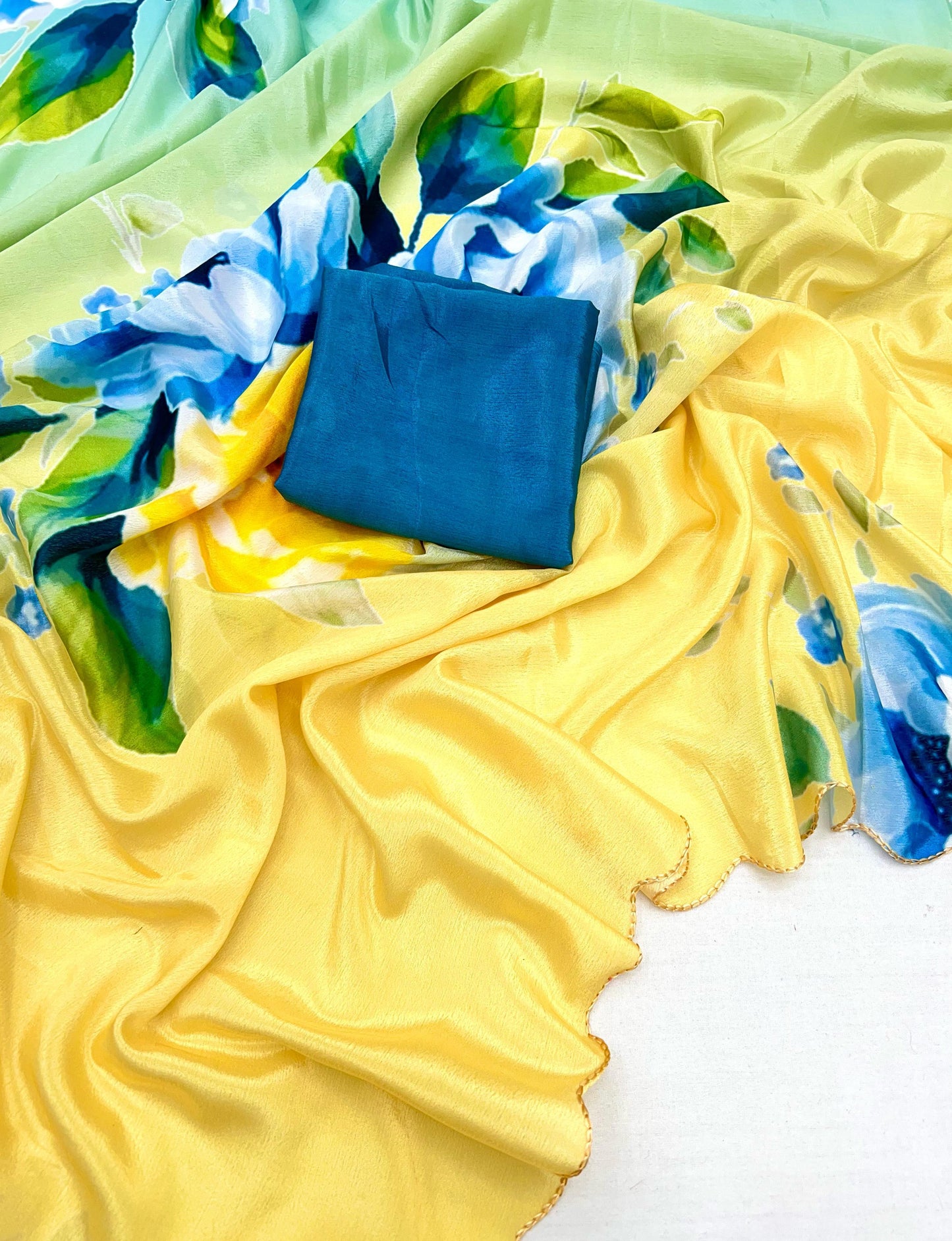 Kayatri New Soft Shinon Fabric With Beautiful Floral Print And Contrast Arco Cutwork Bordar Saree