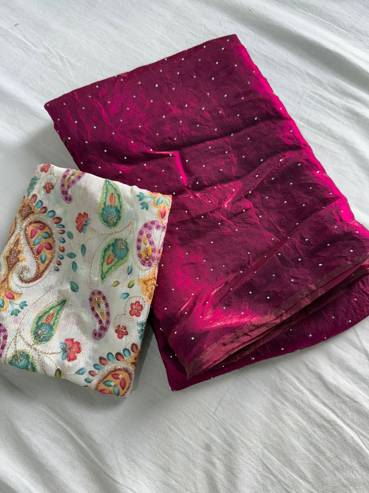 Kayatri New Soft Dual Shad Saree Siroski Work With Postion Digital Print Saree