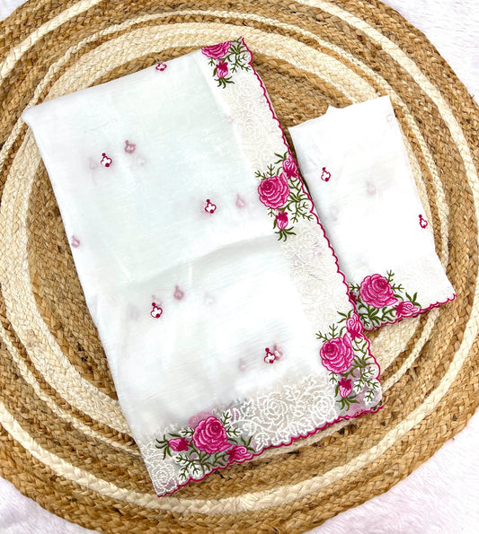 Kayatri New Pure gold crush beautiful designer Rose Flower thread work  saree