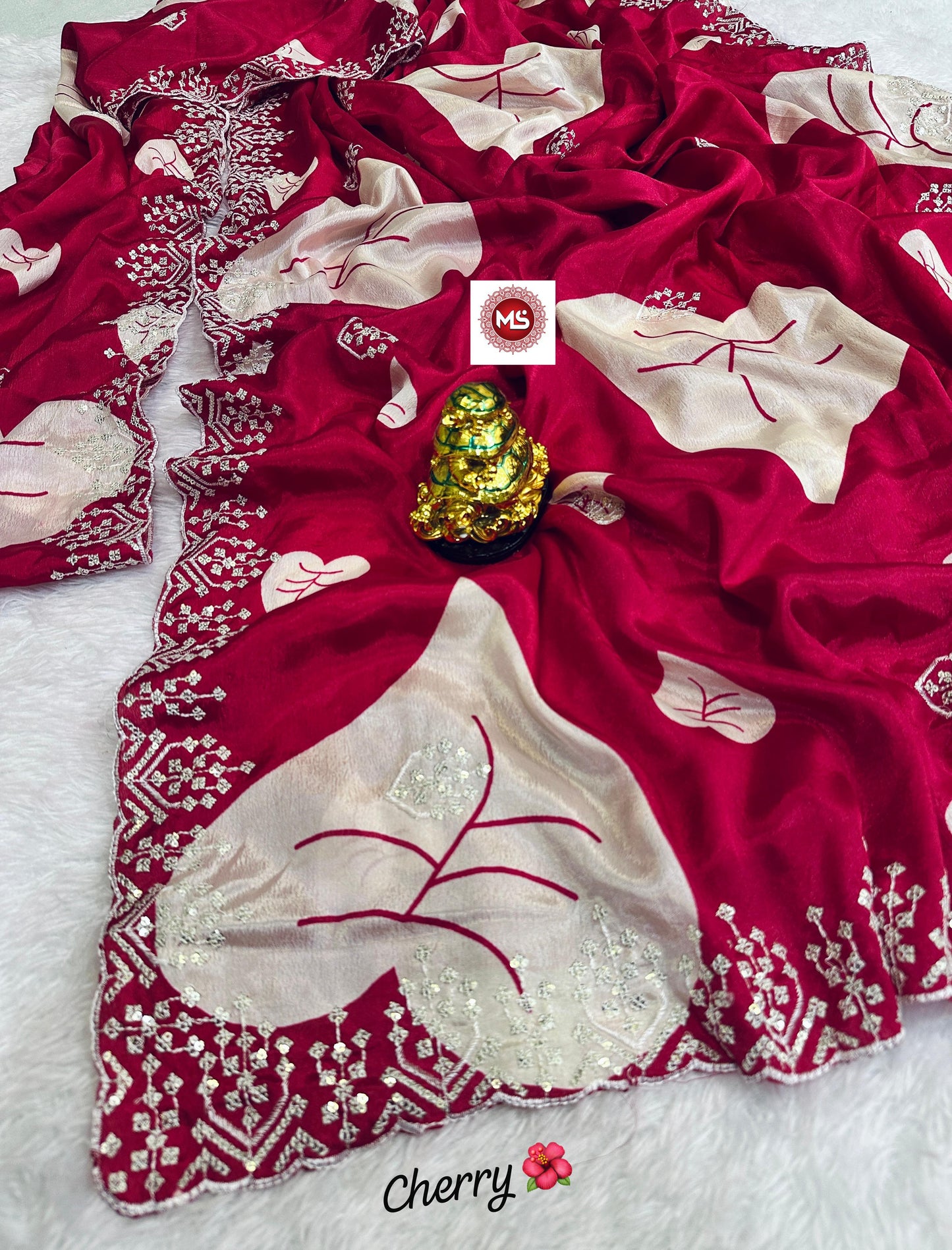 Kayatri New Fancy chinon silk Fabric With Beautiful seqins multi embroidery Work c.pallu on Whole Saree