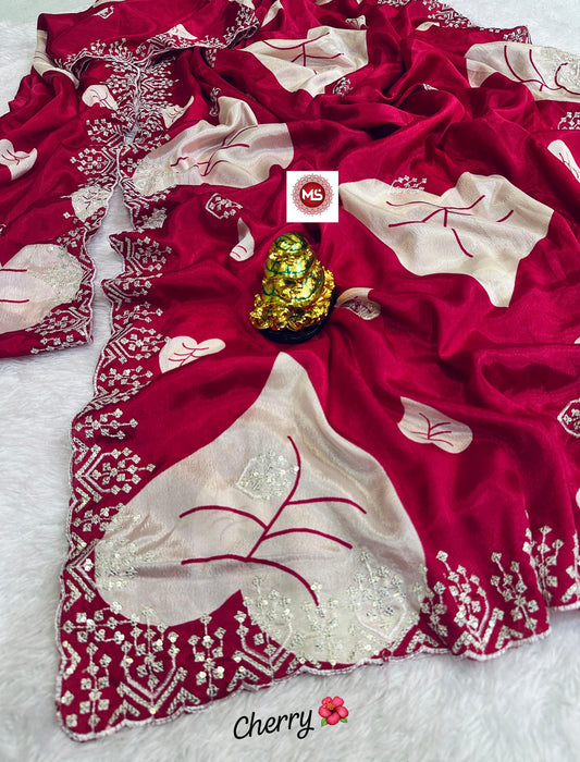 Kayatri New Fancy chinon silk Fabric With Beautiful seqins multi embroidery Work c.pallu on Whole Saree