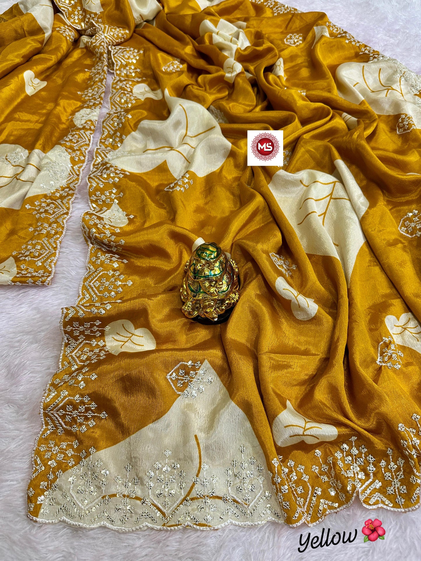 Kayatri New Fancy chinon silk Fabric With Beautiful seqins multi embroidery Work c.pallu on Whole Saree