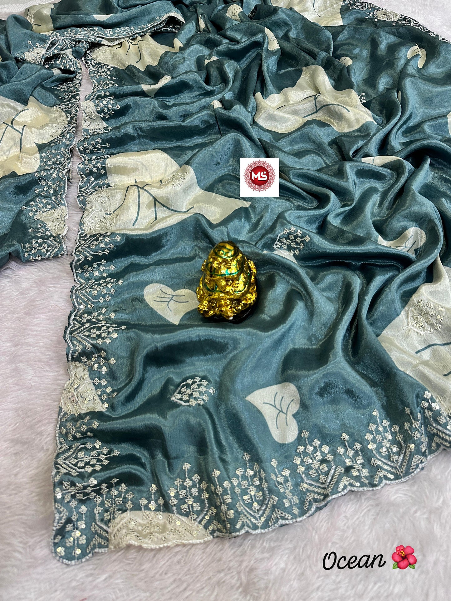 Kayatri New Fancy chinon silk Fabric With Beautiful seqins multi embroidery Work c.pallu on Whole Saree