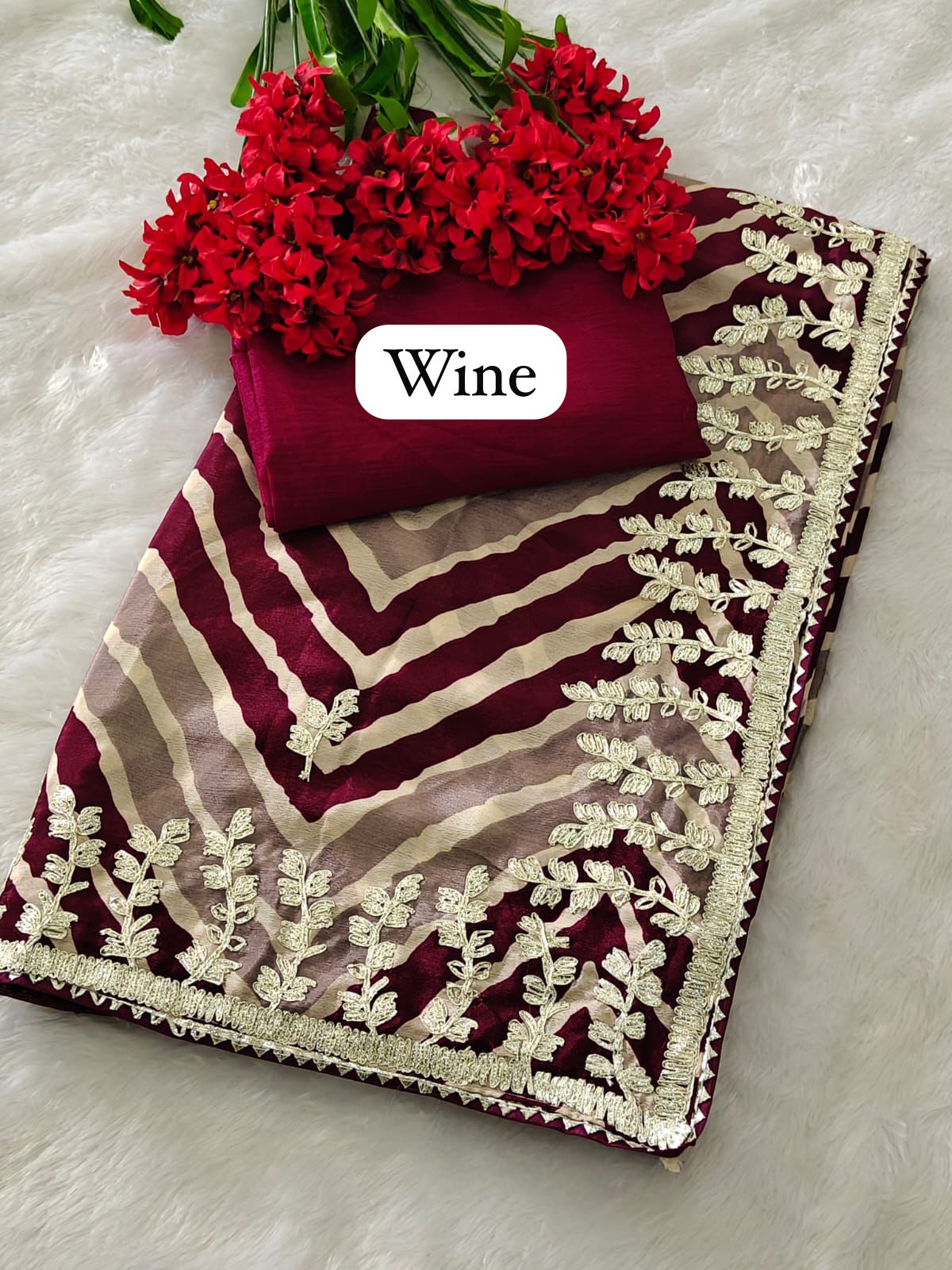 Kayatri New Chinon lehriya print designer Riban work saree