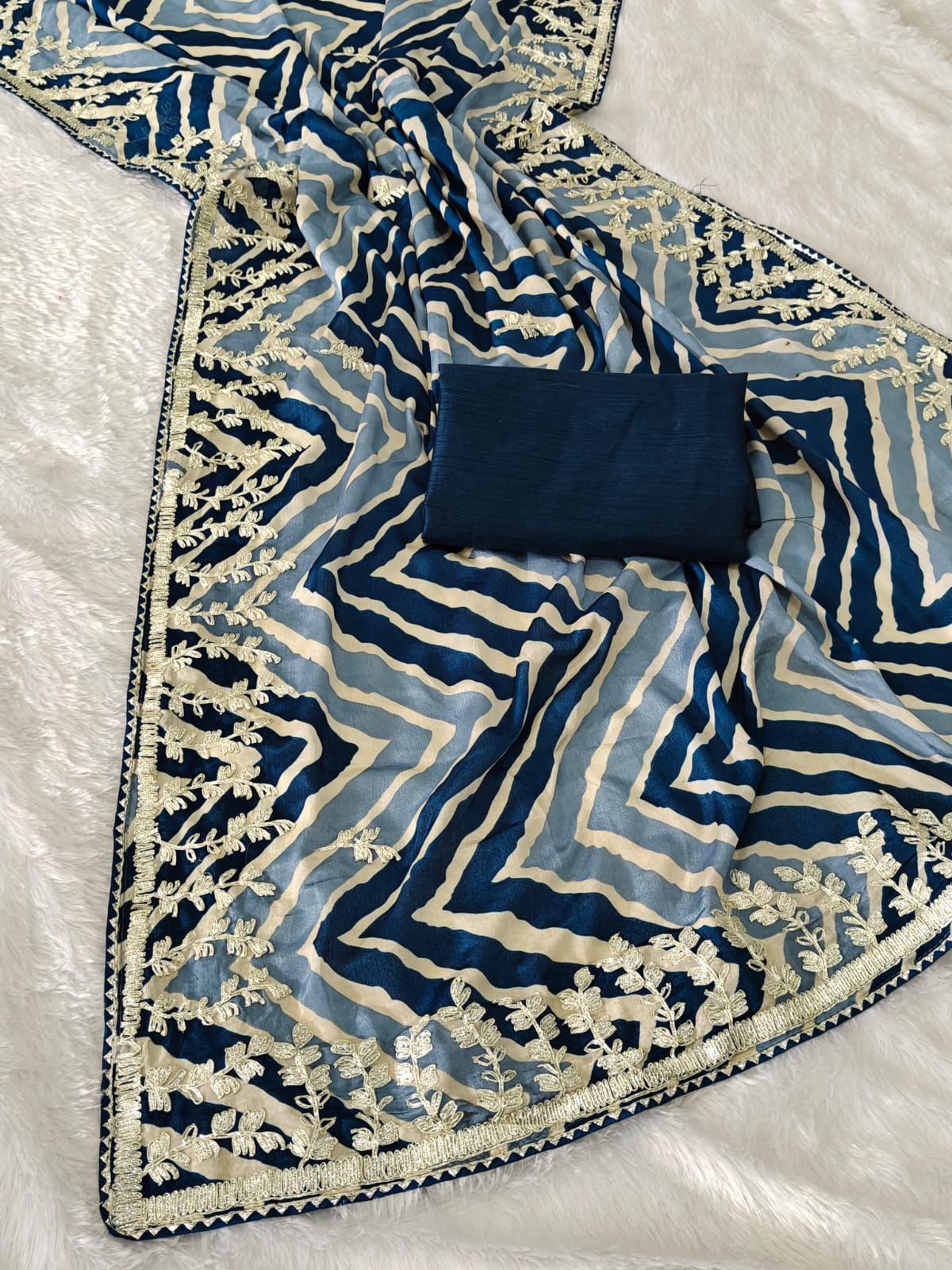 Kayatri New Chinon lehriya print designer Riban work saree