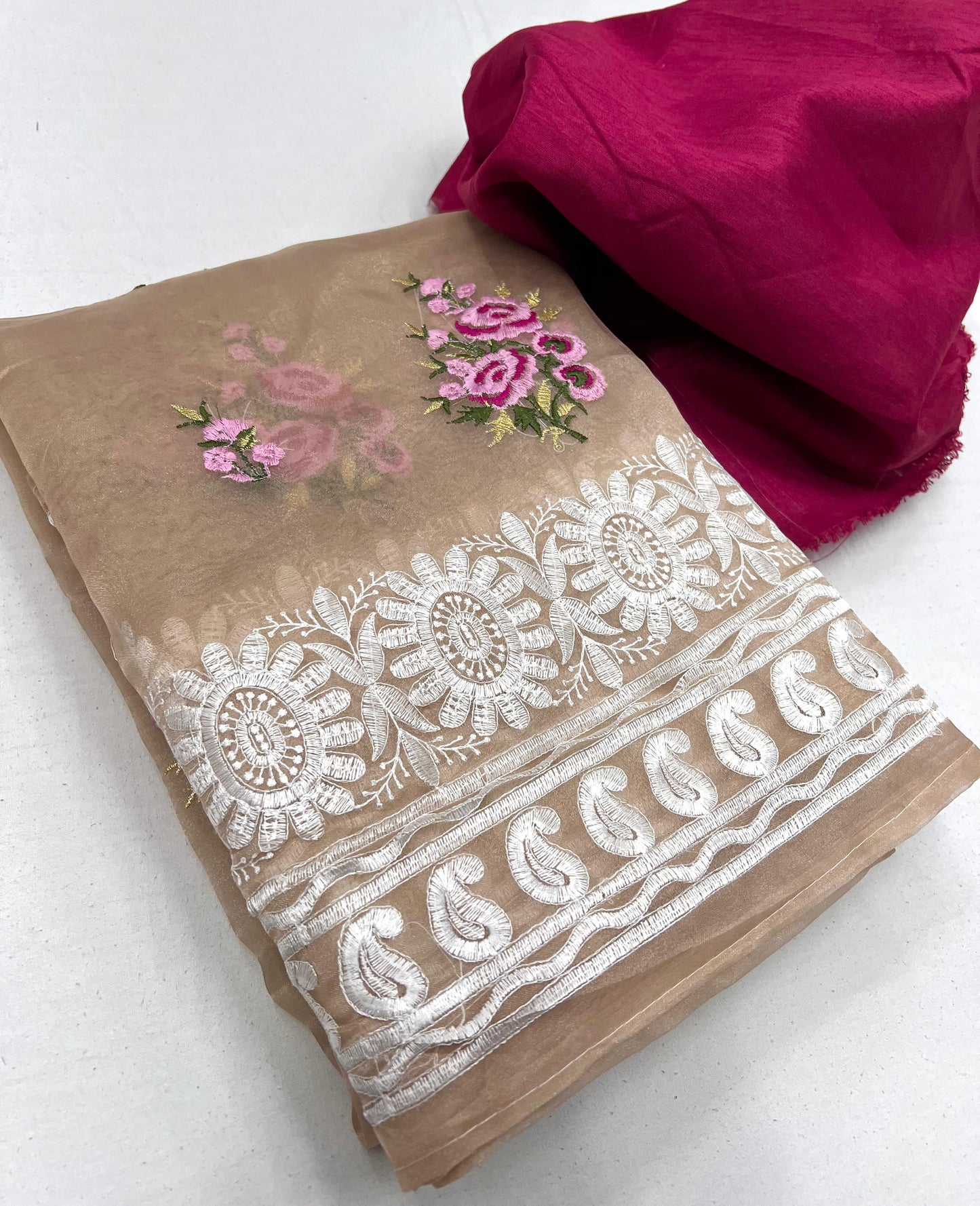 Kayatri New Soft Orgenza Saree with  C pallu Beautiful Embroidery Work All Over Saree