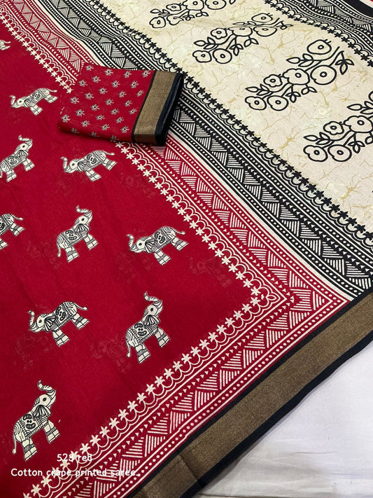 Kayatri New Soft cotton crape saree with zari pattu woven borde saree