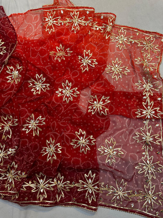 Kayatri New 60 grm jorjet bhandhaj saree with beautiful gotta Patti work Saree