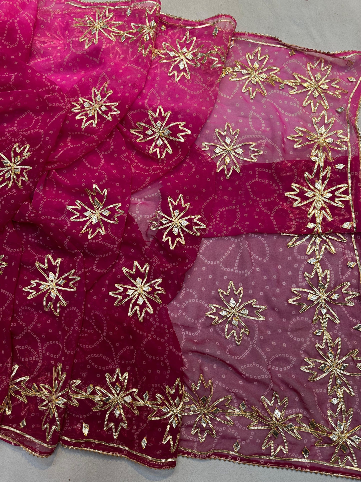 Kayatri New 60 grm jorjet bhandhaj saree with beautiful gotta Patti work Saree