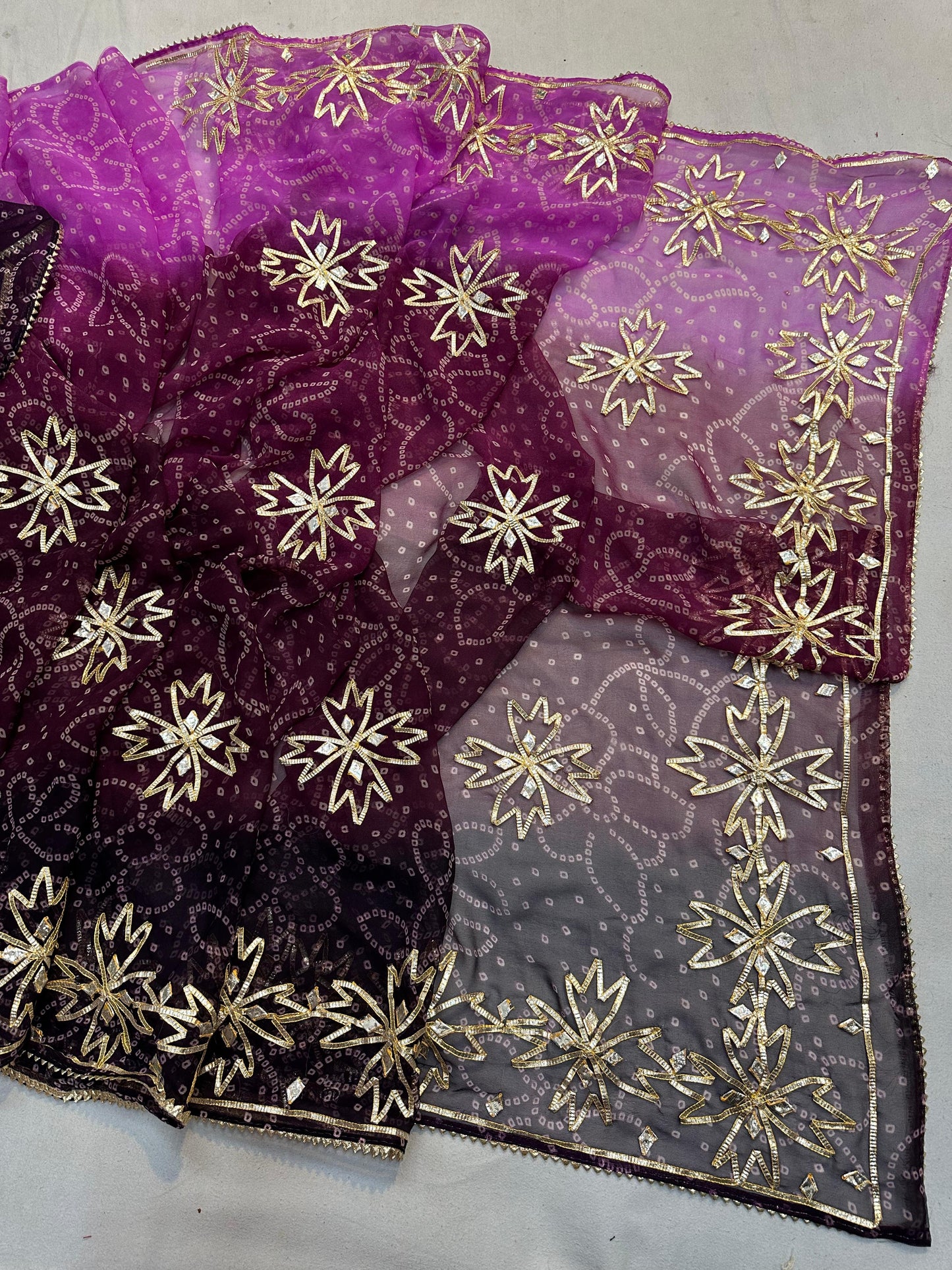 Kayatri New 60 grm jorjet bhandhaj saree with beautiful gotta Patti work Saree