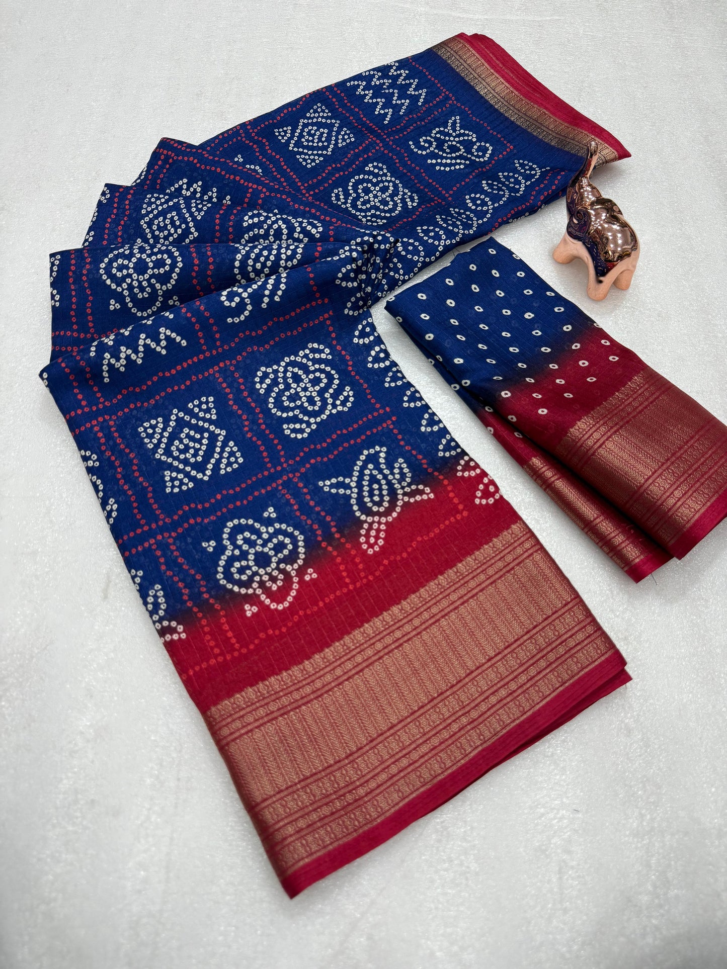Kayatri New Light weight Dola CHEX  sarees with all-over BANDHANI PRINTS  JACQUARD WEAVING BORDER SAREE