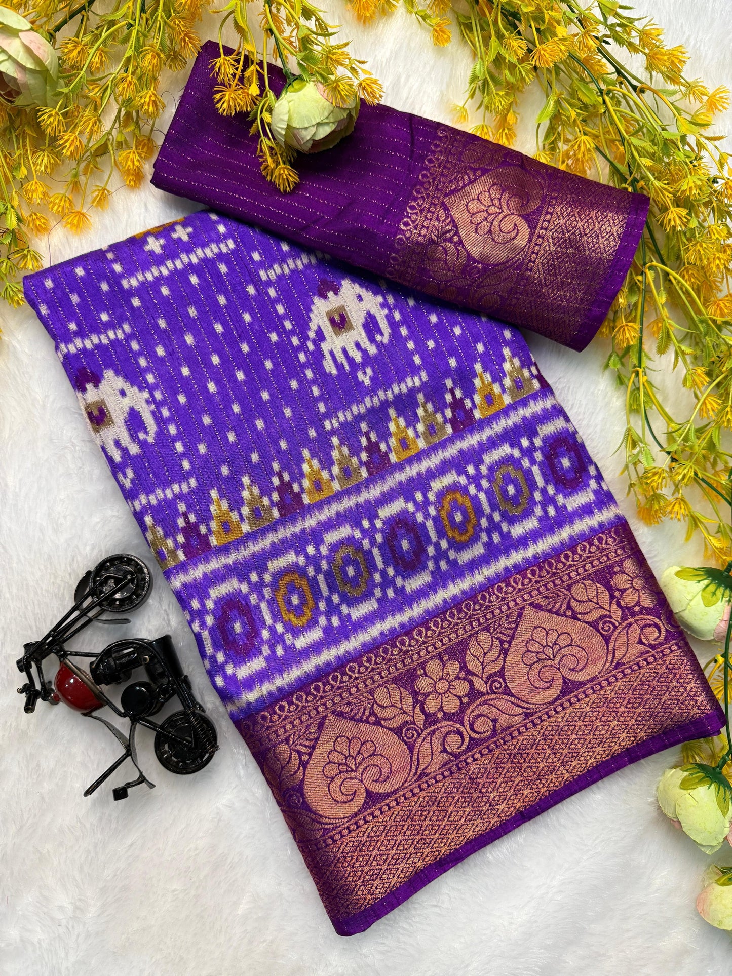 Kayatri New Heavy riko zari saree with zari weave stripes Padding discharge print on allover saree
