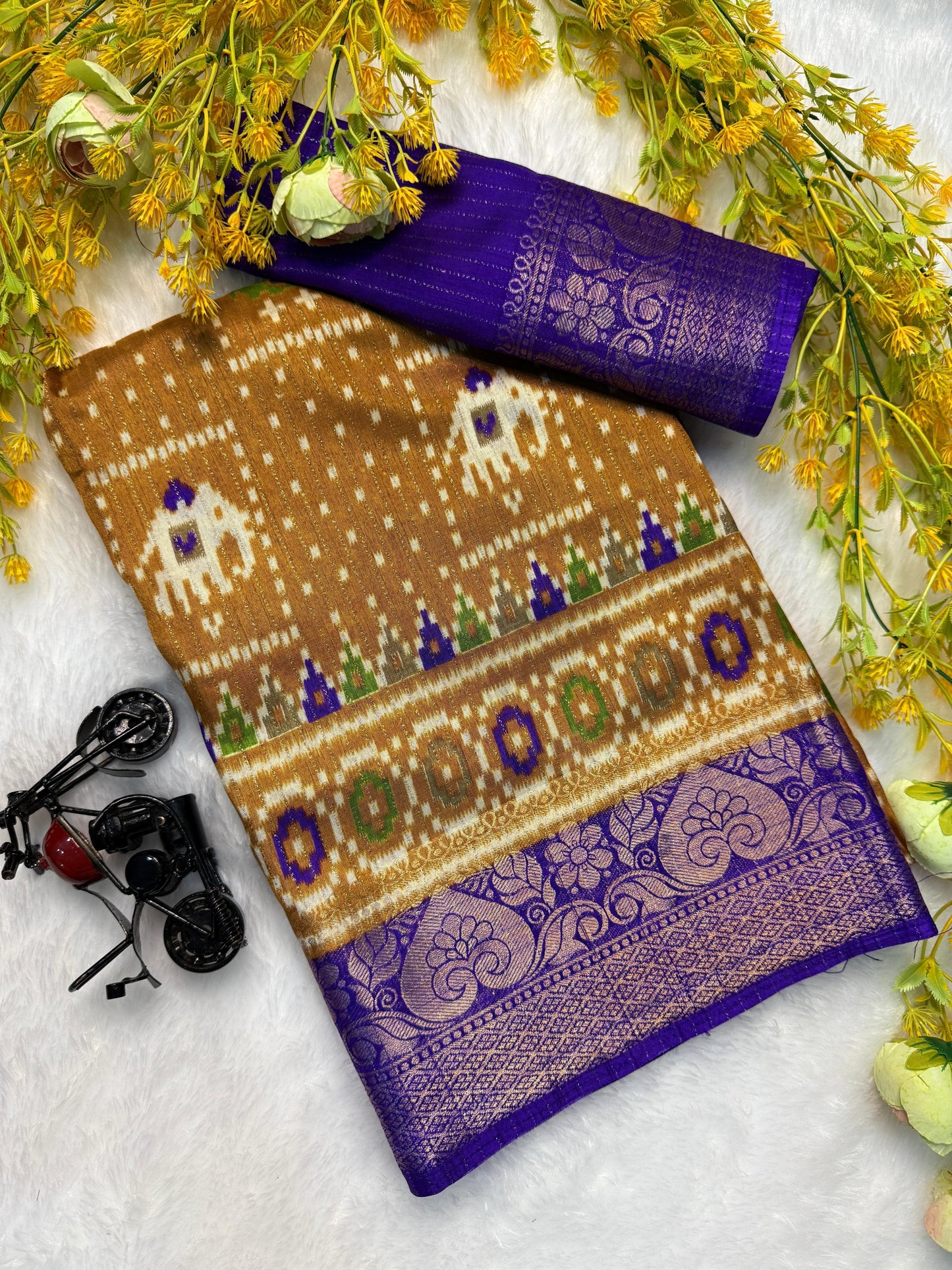 Kayatri New Heavy riko zari saree with zari weave stripes Padding discharge print on allover saree