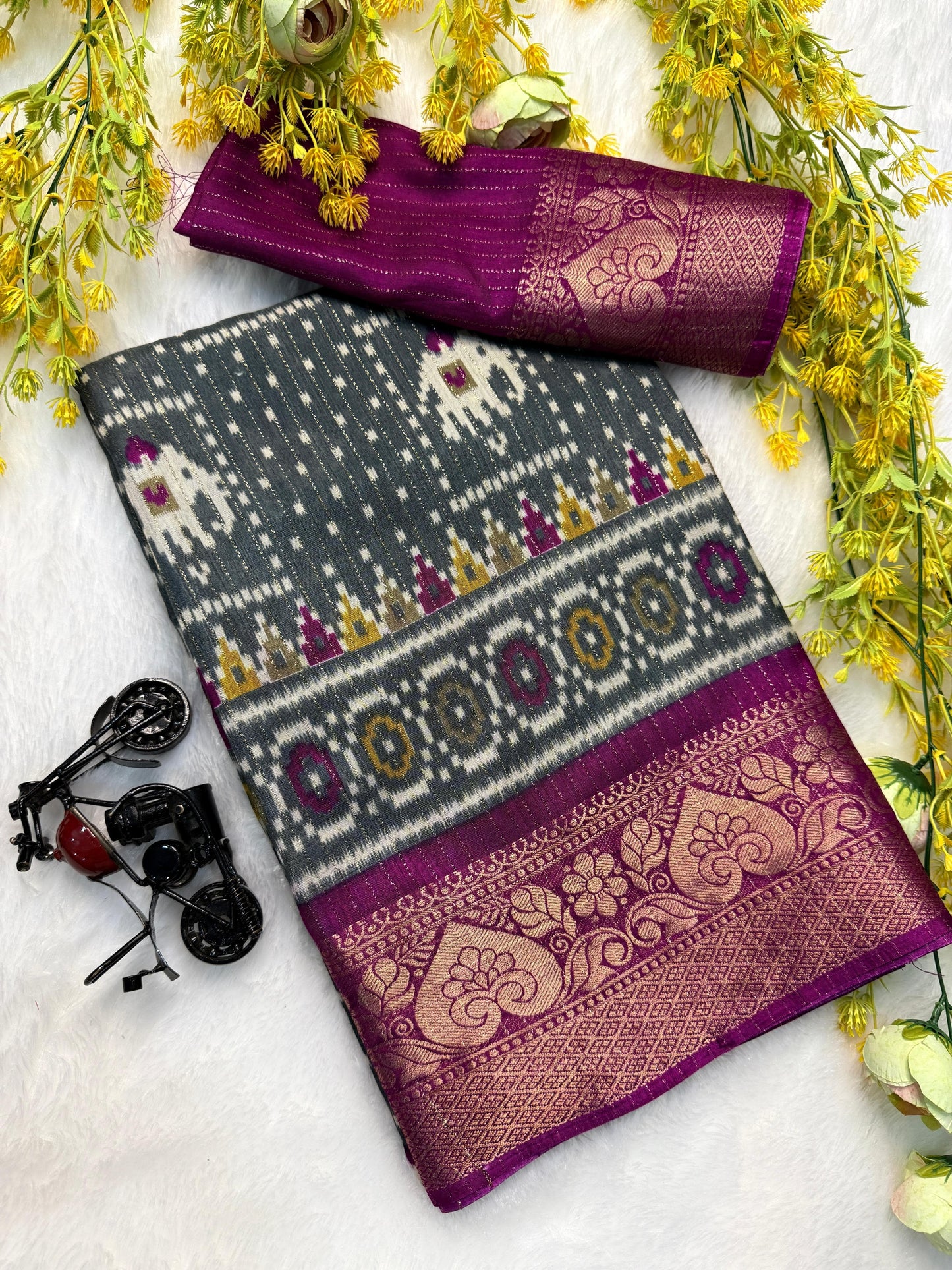 Kayatri New Heavy riko zari saree with zari weave stripes Padding discharge print on allover saree