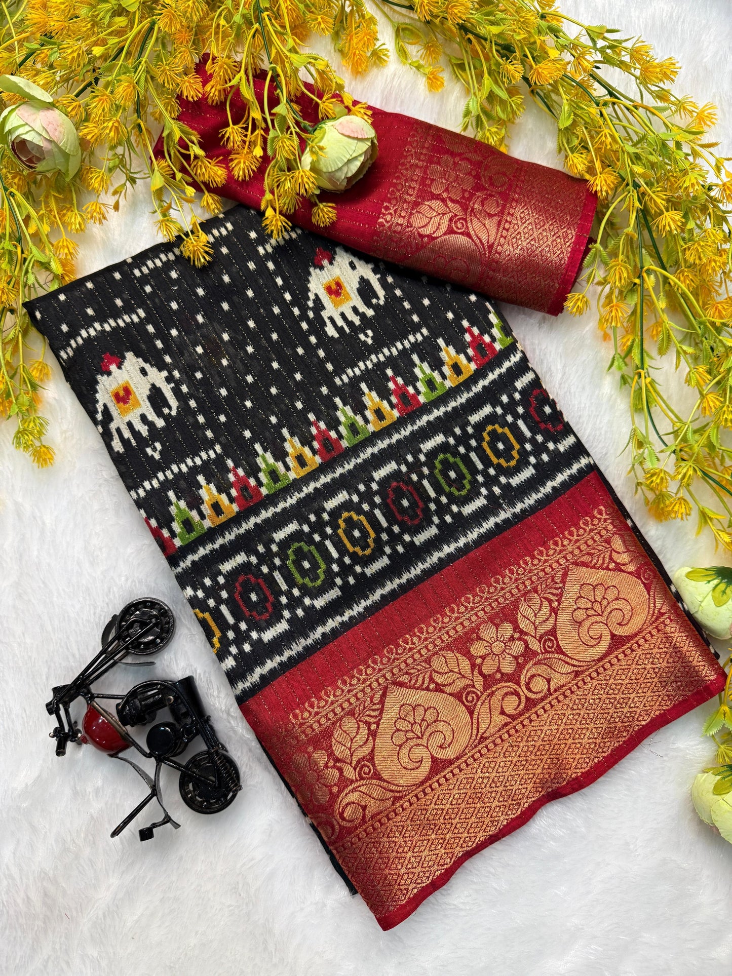 Kayatri New Heavy riko zari saree with zari weave stripes Padding discharge print on allover saree