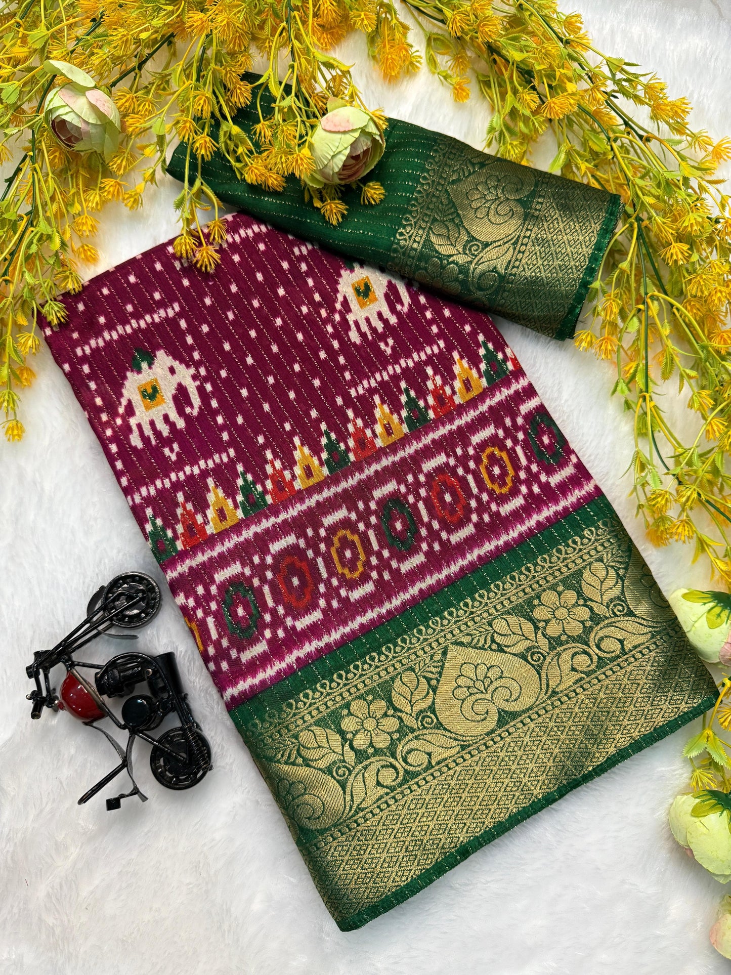 Kayatri New Heavy riko zari saree with zari weave stripes Padding discharge print on allover saree