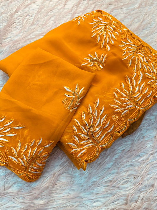 Kayatri New Party wear shinning Georgette with heavy emberoderied with white thread
