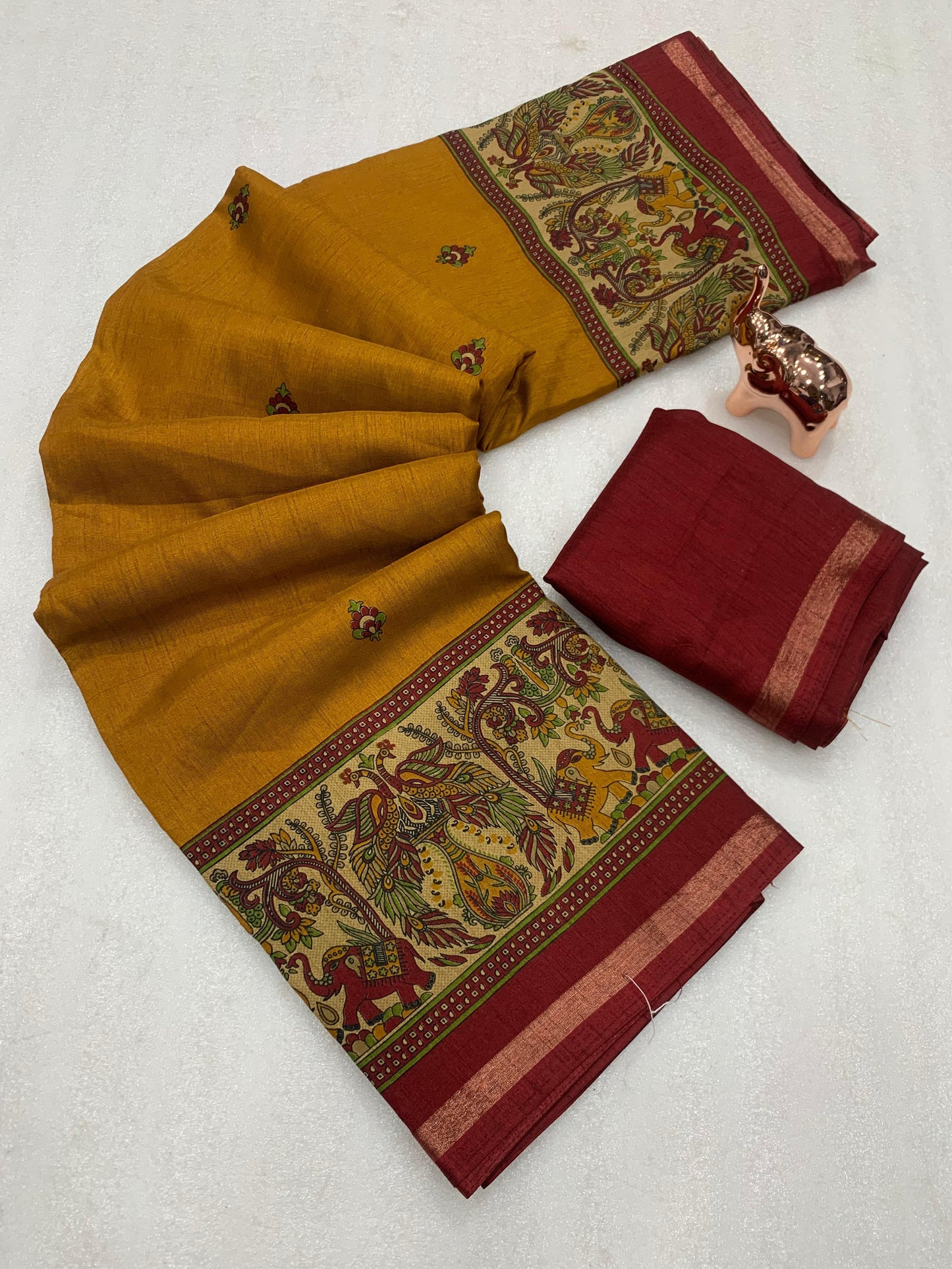 Kayatri New Pure soft Tusser Kashmiri printed saree with Rich Pallu & Fancy Golden Border Saree