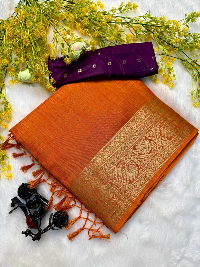 Kayatri New  super dola chex  and recco jari saree with tussle on pallu Saree