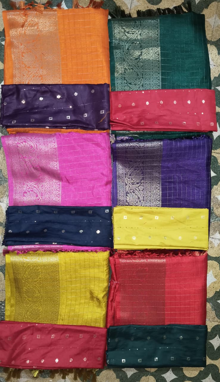 Kayatri New  super dola chex  and recco jari saree with tussle on pallu Saree