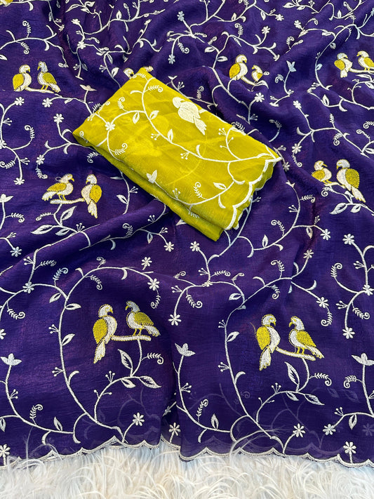 Kayatri New Beautiful Premium Quality soft crunchy  Designer Saree with Beautiful  Multi Embroidery C-Pallu Saree