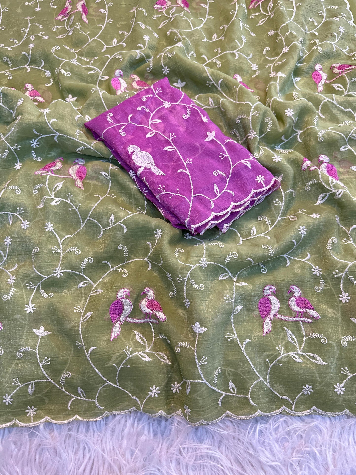 Kayatri New Beautiful Premium Quality soft crunchy  Designer Saree with Beautiful  Multi Embroidery C-Pallu Saree