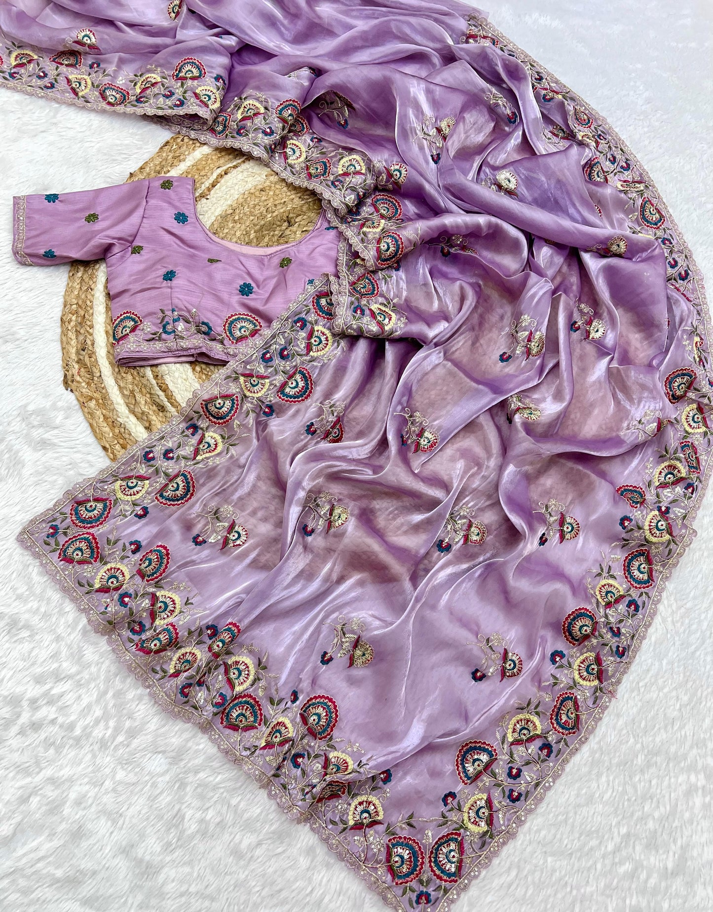 Kayatri New Shinning pure crystal silk Jimmy choo sarees  with seqnce & zari n Flower malti embroidered all over saree