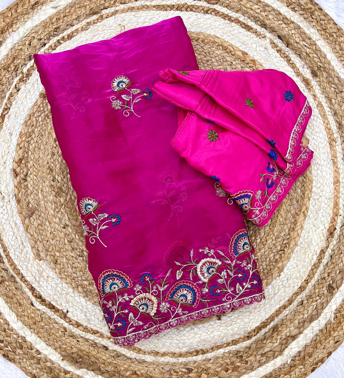 Kayatri New Shinning pure crystal silk Jimmy choo sarees  with seqnce & zari n Flower malti embroidered all over saree