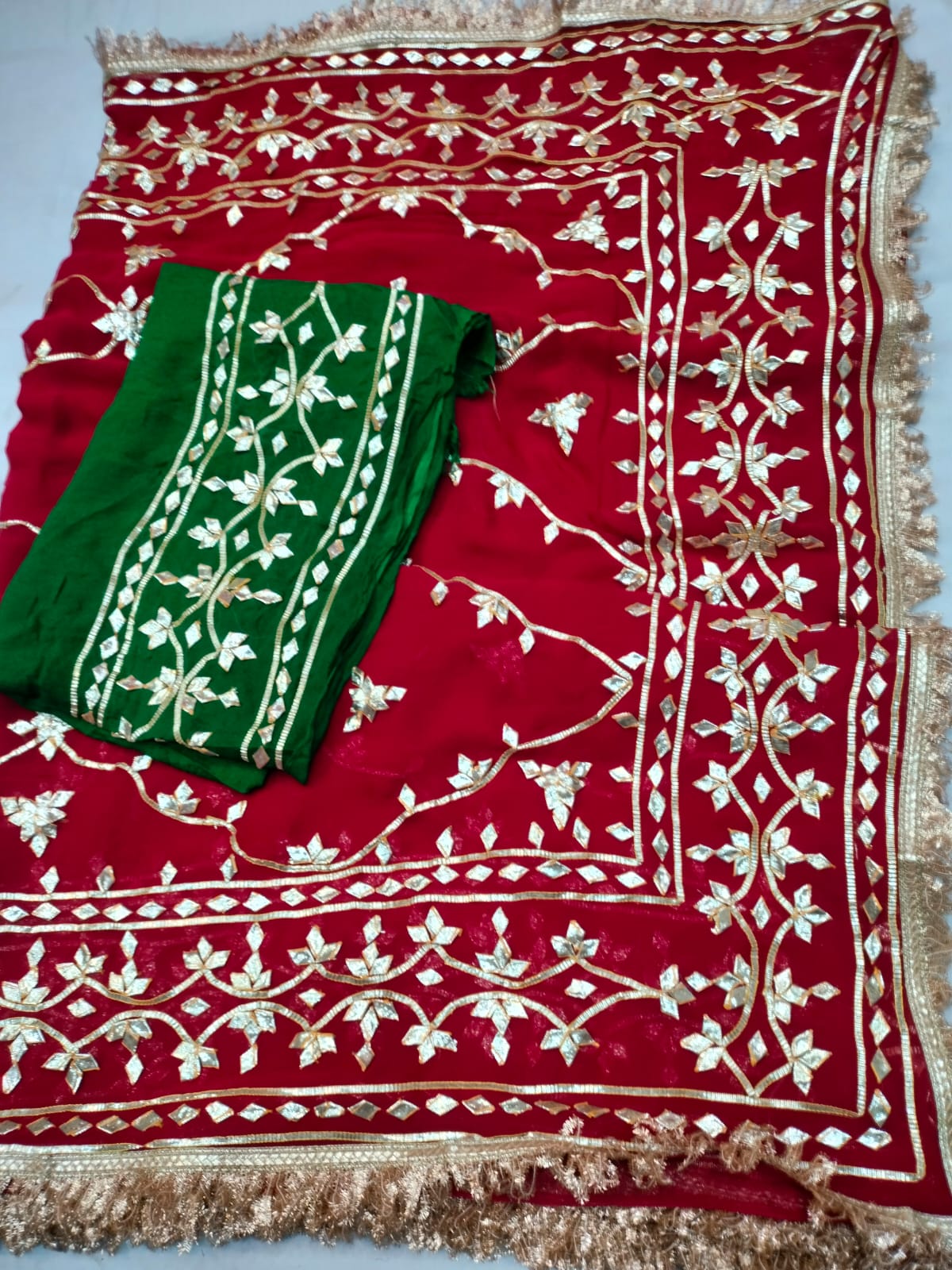 Kayatri New pure double diamond chiffon fabric rajputi sarees work khacha gota jall allover saree