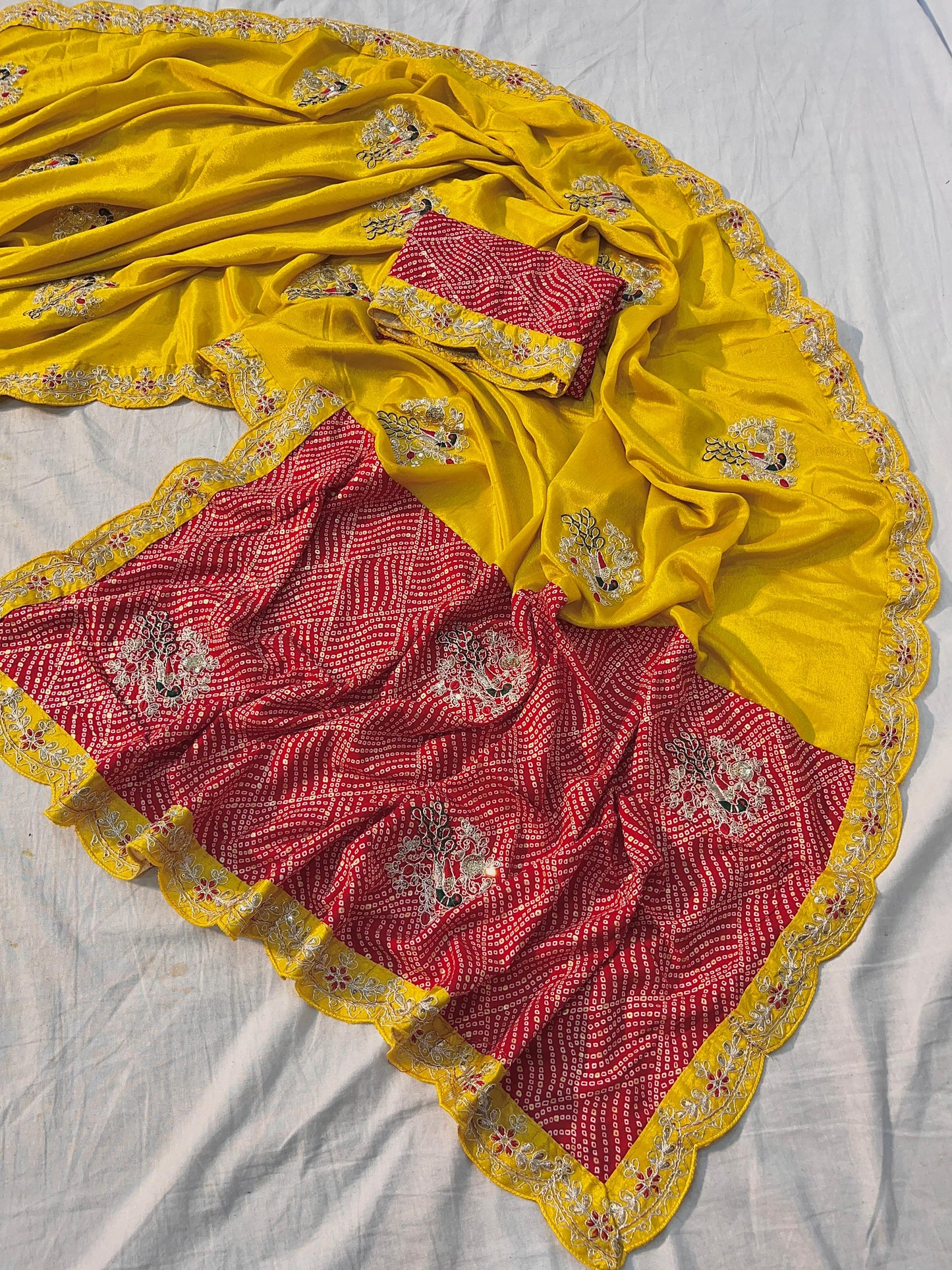 Kayatri New half pallu nd chinon with beautiful heavy coding multi with sequence work butta in whole saree