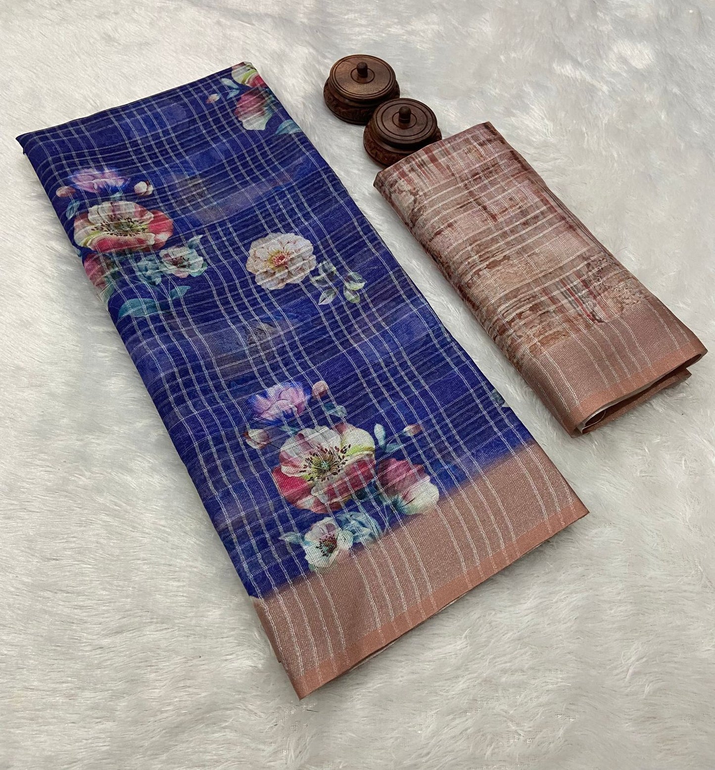 Kayatri New zari weaving border and all over zari checks weaving pattern and beautiful digital floral print