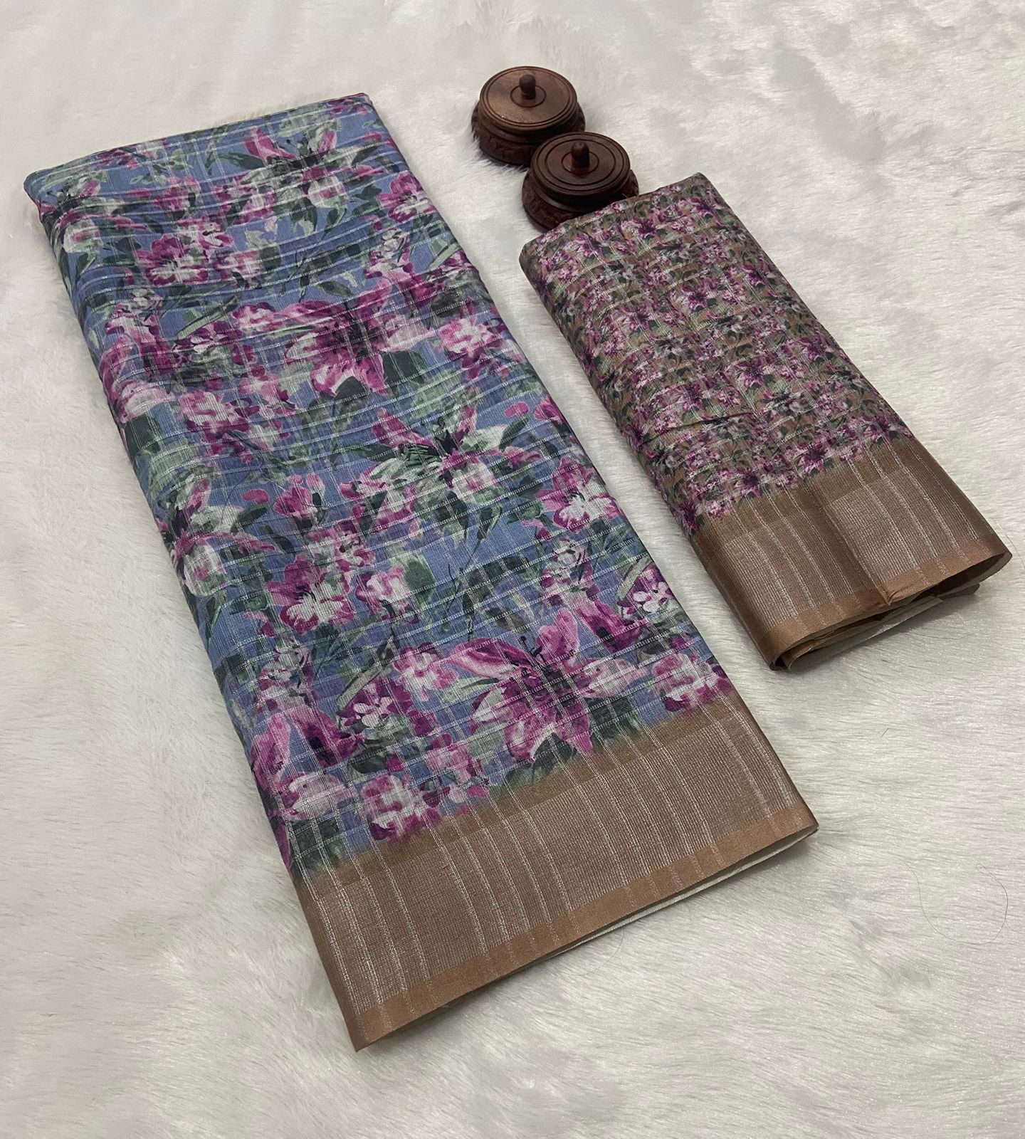 Kayatri New zari weaving border and all over zari checks weaving pattern and beautiful digital floral print