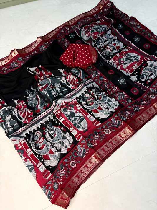 Kayatri New Soft Mangalagiri silk sarees  with pen kalamkari design