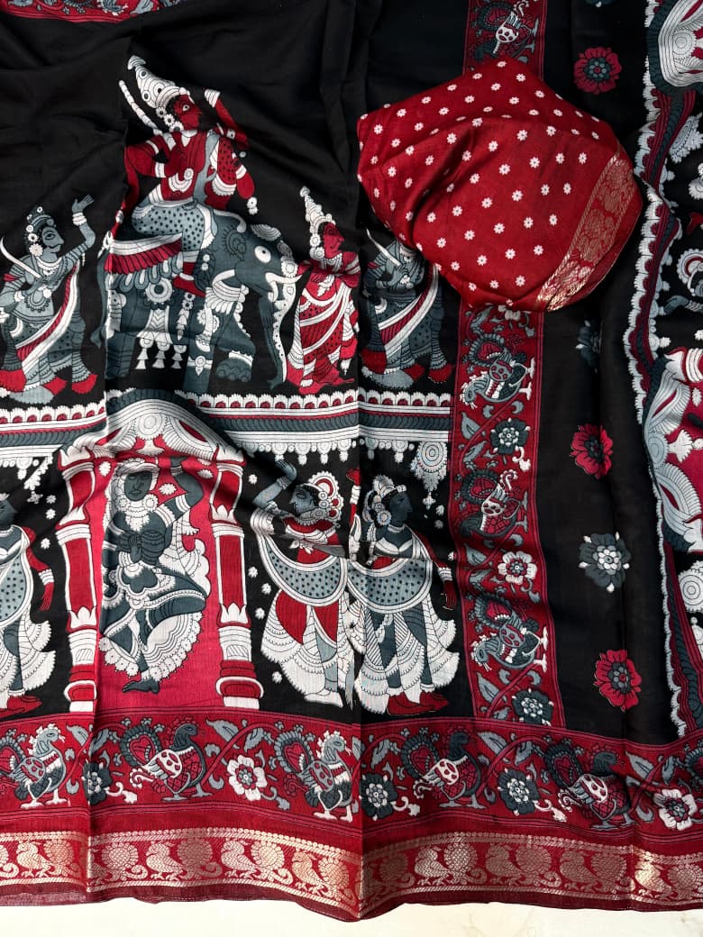 Kayatri New Soft Mangalagiri silk sarees  with pen kalamkari design
