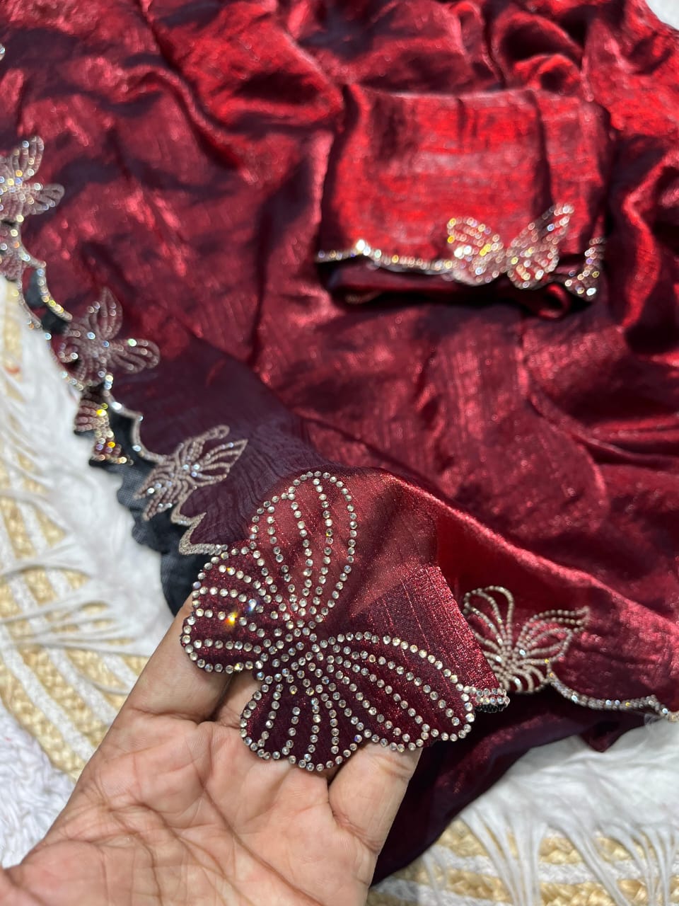 Kayatri New Fandy chiffon two ton Blooming With Beautiful jarkhan Work With Siroski Work