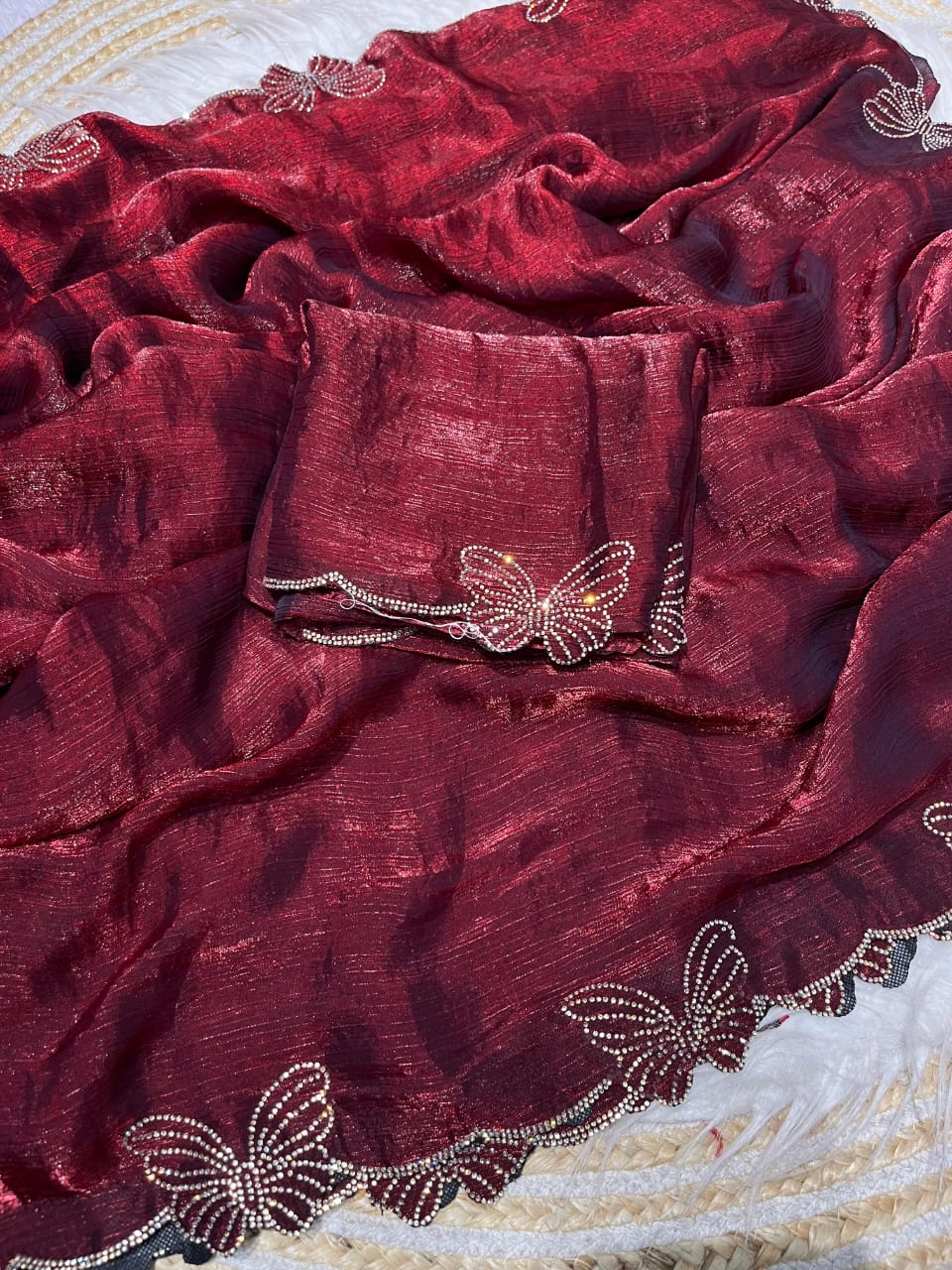 Kayatri New Fandy chiffon two ton Blooming With Beautiful jarkhan Work With Siroski Work