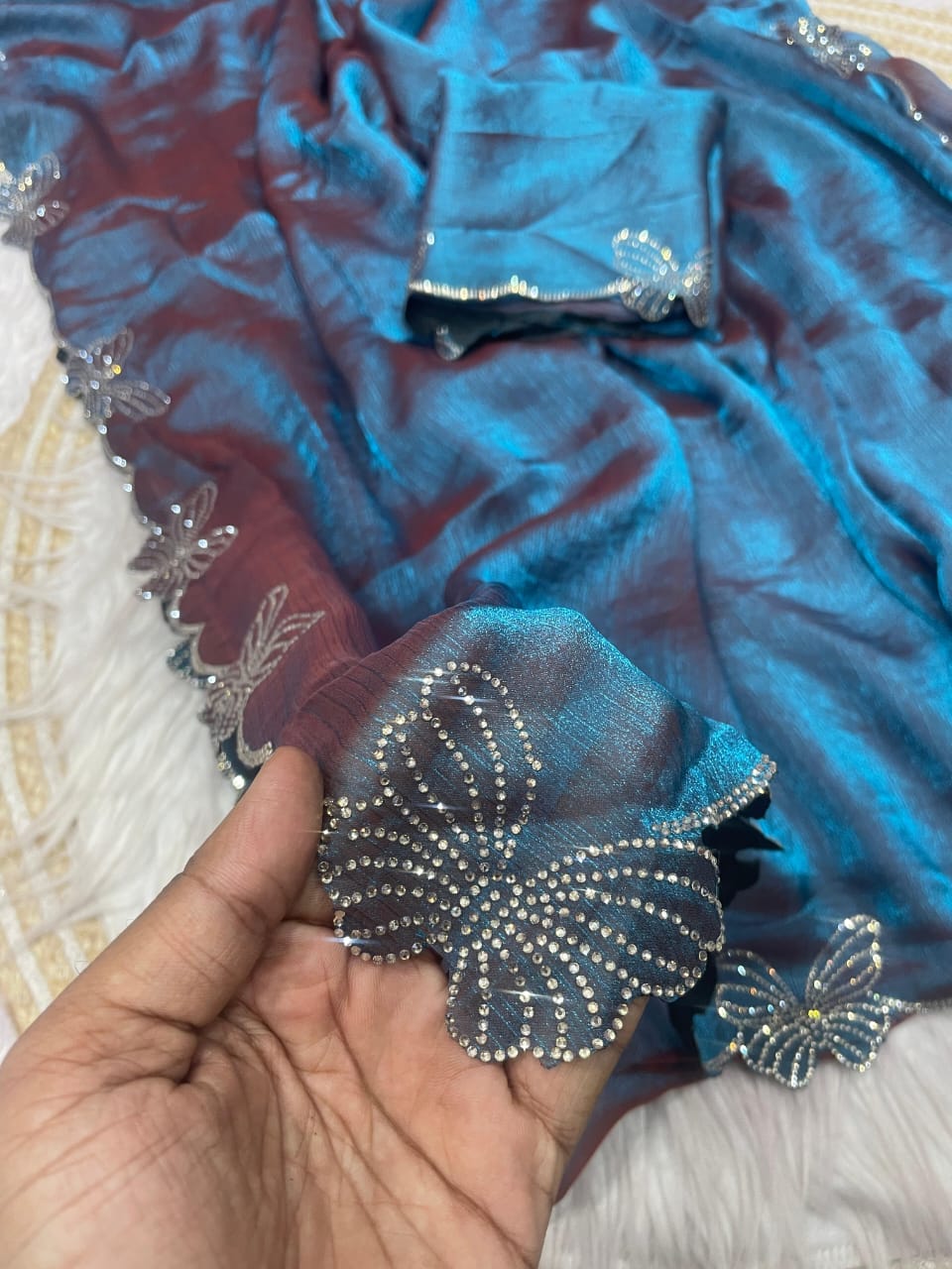 Kayatri New Fandy chiffon two ton Blooming With Beautiful jarkhan Work With Siroski Work