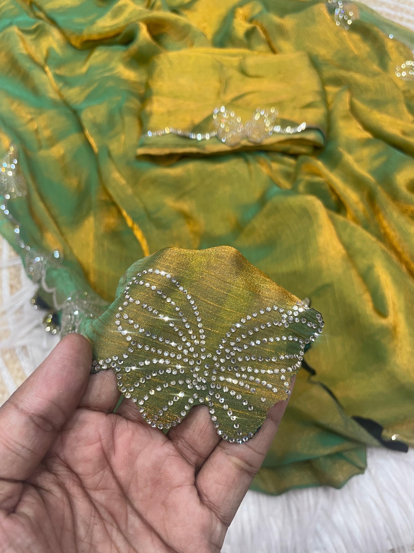 Kayatri New Fandy chiffon two ton Blooming With Beautiful jarkhan Work With Siroski Work