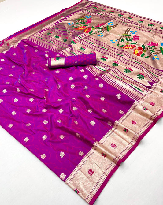 Kayatri New oft Pethani silk saree with zari weawing lotus design and Meenakari weawing Rich lotus flower  pallu