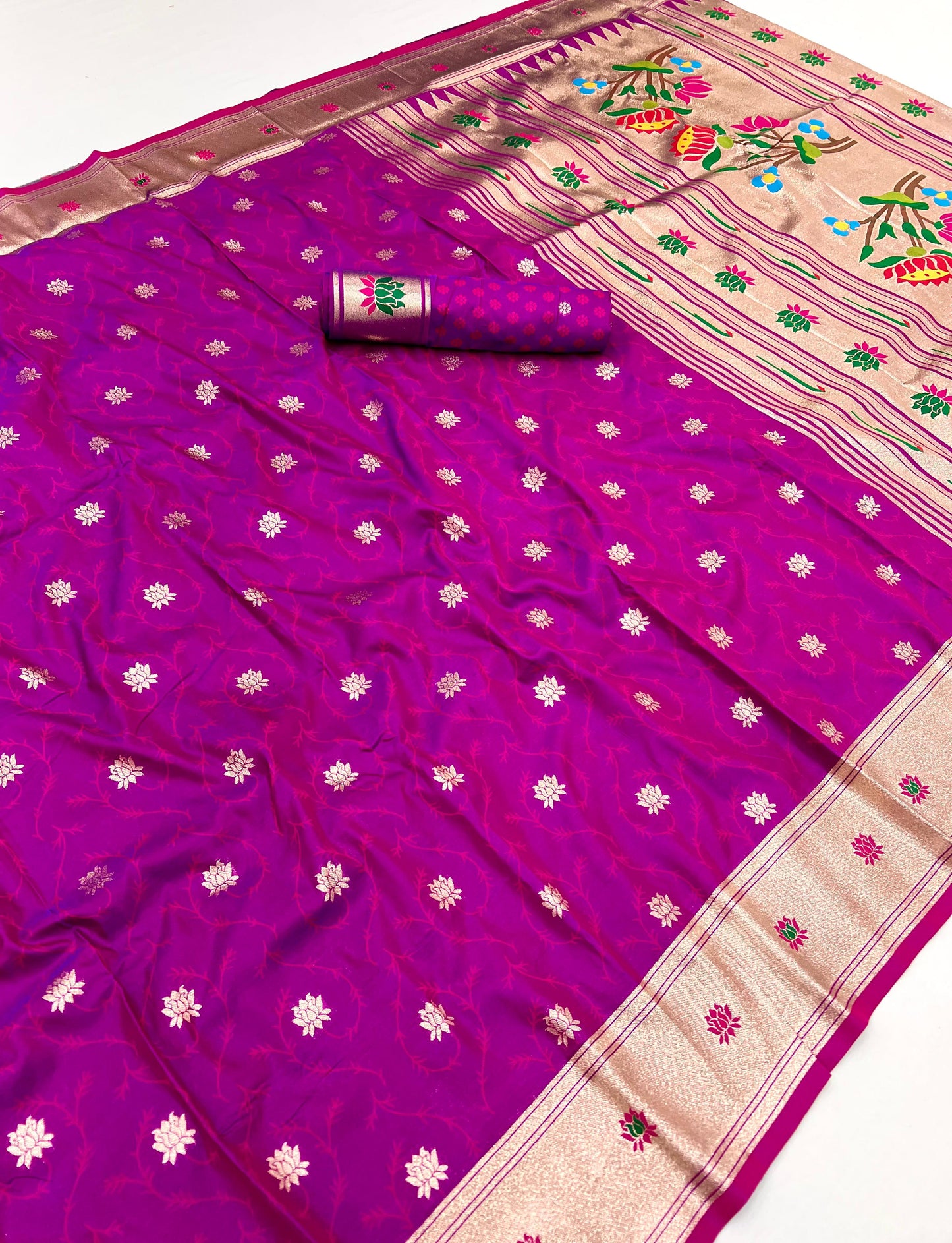Kayatri New oft Pethani silk saree with zari weawing lotus design and Meenakari weawing Rich lotus flower  pallu