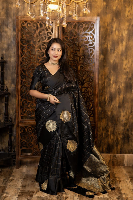 Kayatri New soft silk saree with sartin pattu woven border Zari woven chex and butta deaign.