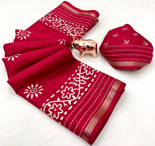 Kayatri New A perfect printed saree  with finest katha thread work saree