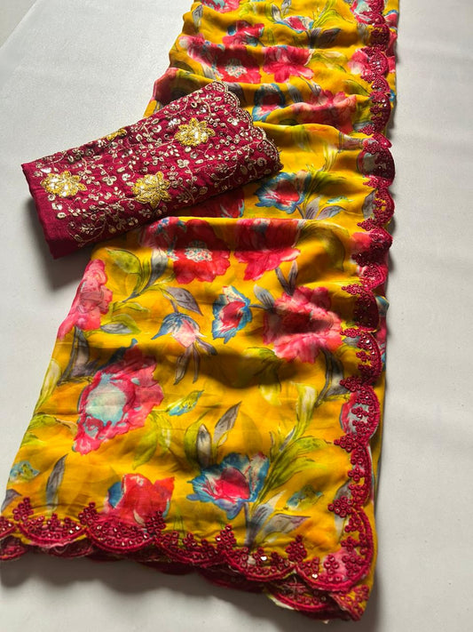 Kayatri New SOFT MUL SLAB GEORGETTE SAREE WITH , BEAUTIFUL PRINT SAREE