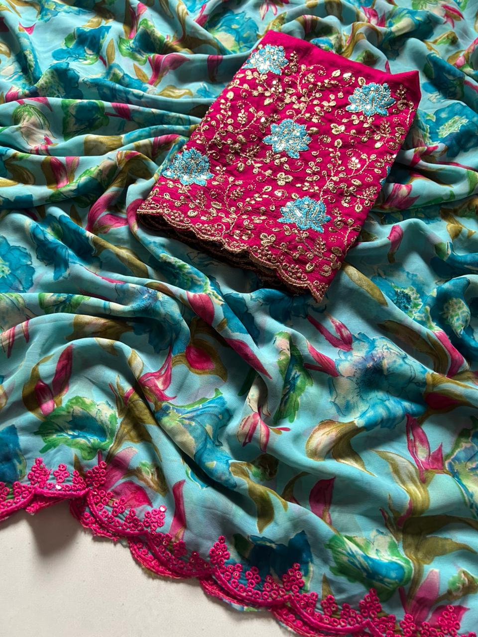 Kayatri New SOFT MUL SLAB GEORGETTE SAREE WITH , BEAUTIFUL PRINT SAREE