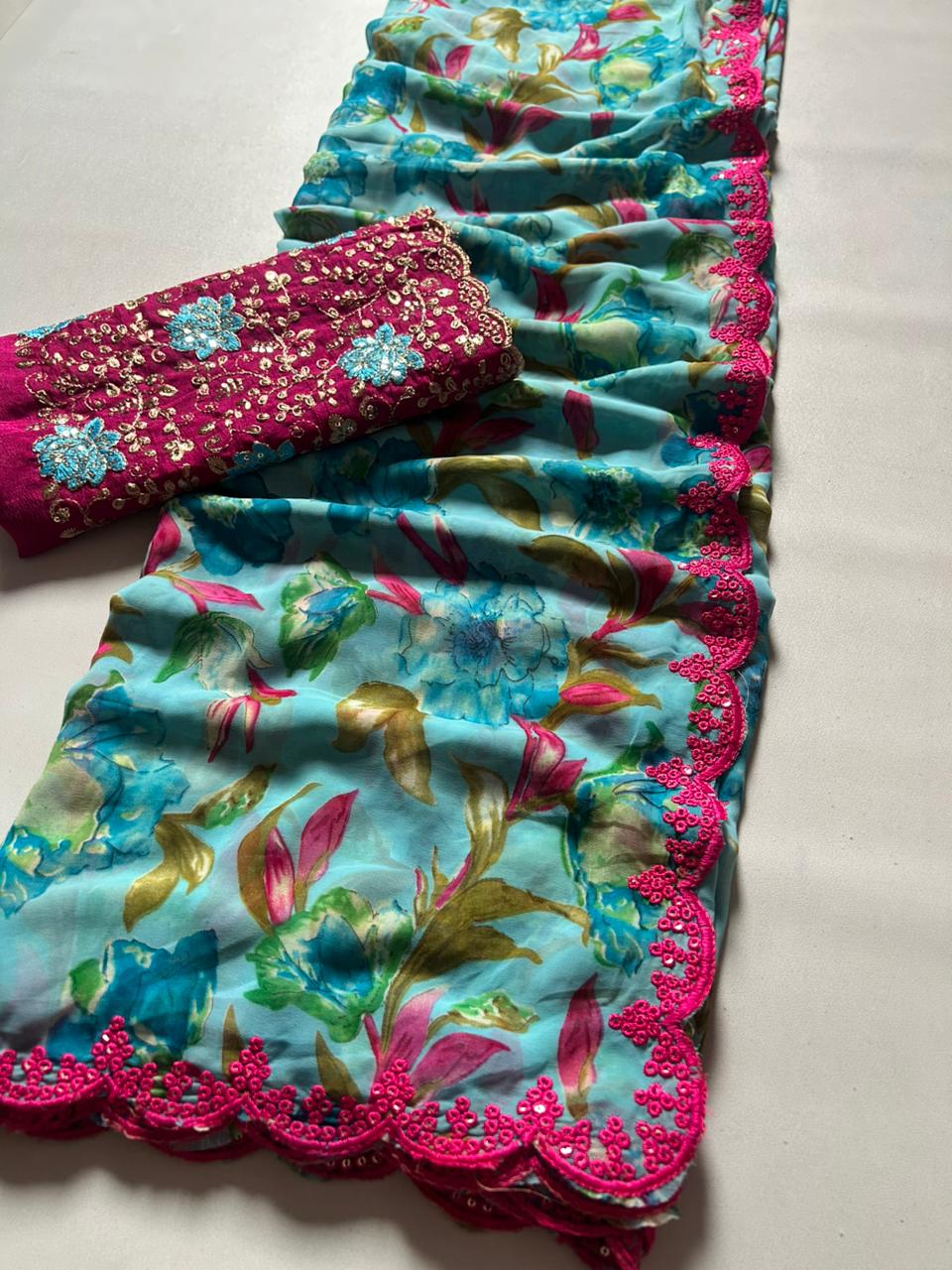 Kayatri New SOFT MUL SLAB GEORGETTE SAREE WITH , BEAUTIFUL PRINT SAREE