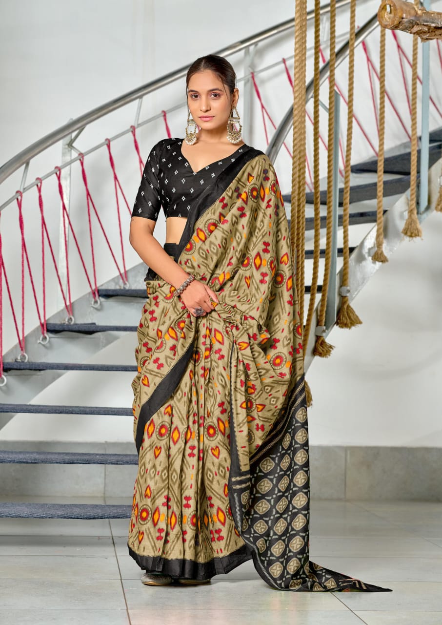 Kayatri New  PURE MULMUL COTTON IKKAT HAND PRINT SAREES